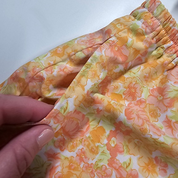 Vintage 70s Floral Matching Set 2 Pc Button Up Wide Leg Pants Orange Peach XS - Picture 11 of 13